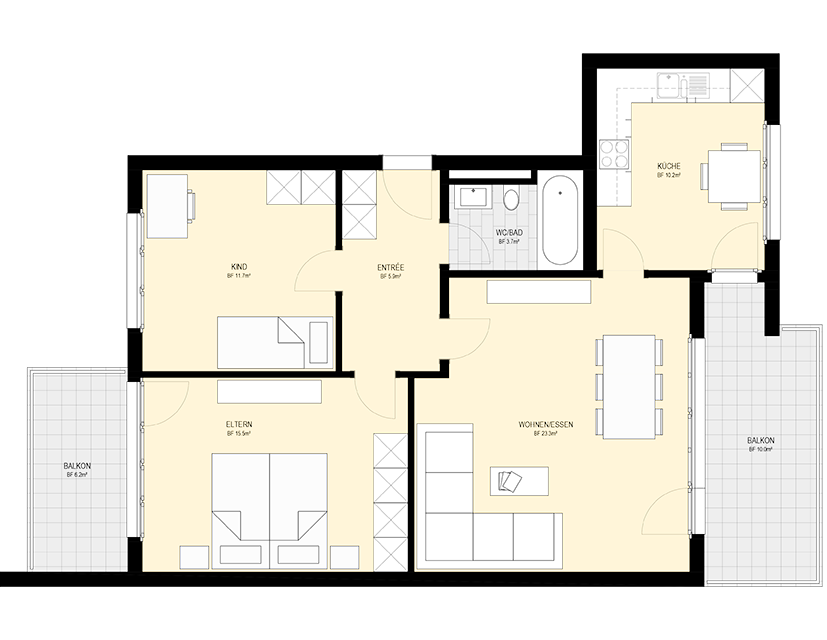 Möblierter CAD-Grundriss für Immobilie