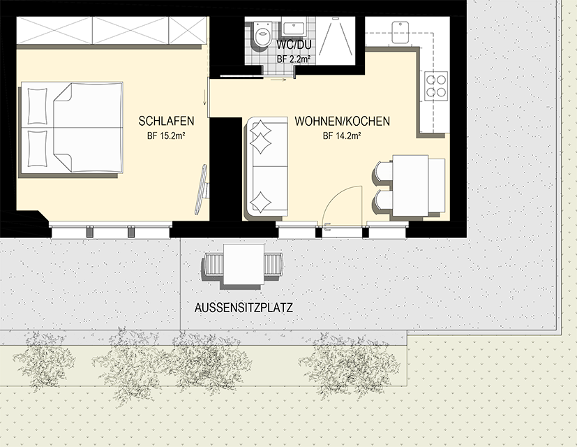 Möblierter CAD-Grundriss für Ferienwohnung